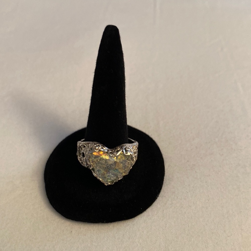 Israel Designer PZ Roman Glass Heart 925 Ring Size 9 1/2
